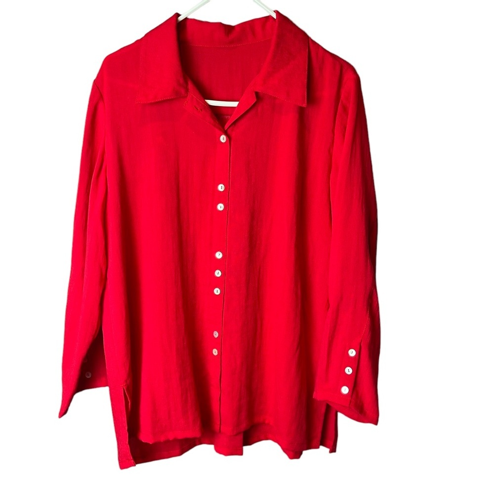 Fridaze Linen Redefined Red Button Up Top M - image 1